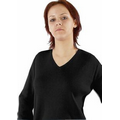 Women's V-Neck Pullover Cotton Fine Gauge Sweater - Black